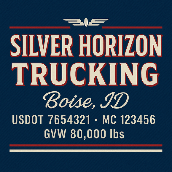Custom Designed Semi-Truck, Work Truck, Hot Shot, Truck Door Decal Sticker Lettering | Includes Company/Business Name, City, State, USDOT, MC, GVW, CA, KYU Regulation Numbers