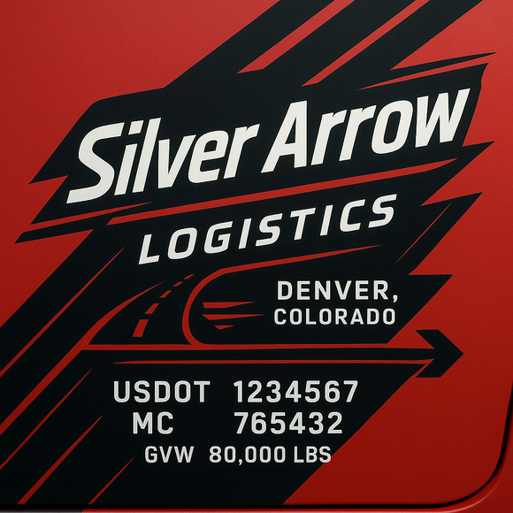 Custom Designed Semi-Truck, Work Truck, Hot Shot, Truck Door Decal Sticker Lettering | Includes Company/Business Name, City, State, USDOT, MC, GVW, CA, KYU Regulation Numbers