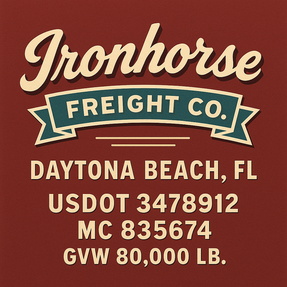 Custom Designed Semi-Truck, Work Truck, Hot Shot, Truck Door Decal Sticker Lettering | Includes Company/Business Name, City, State, USDOT, MC, GVW, CA, KYU Regulation Numbers