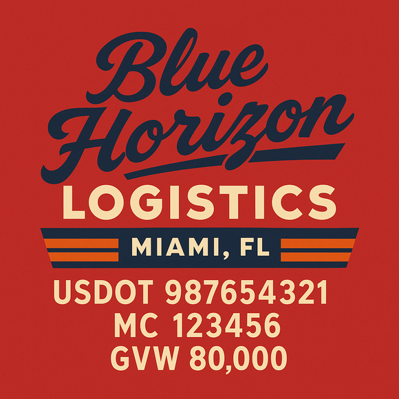 Custom Designed Semi-Truck, Work Truck, Hot Shot, Truck Door Decal Sticker Lettering | Includes Company/Business Name, City, State, USDOT, MC, GVW, CA, KYU Regulation Numbers