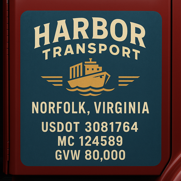 Custom Designed Semi-Truck, Work Truck, Hot Shot, Truck Door Decal Sticker Lettering | Includes Company/Business Name, City, State, USDOT, MC, GVW, CA, KYU Regulation Numbers