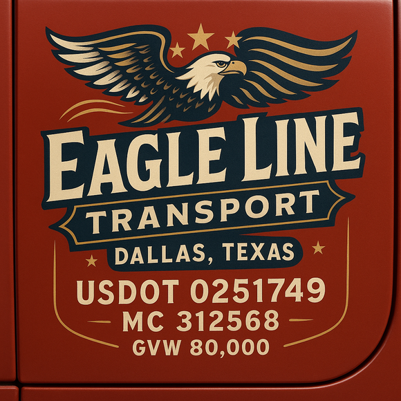 Custom Designed Semi-Truck, Work Truck, Hot Shot, Truck Door Decal Sticker Lettering | Includes Company/Business Name, City, State, USDOT, MC, GVW, CA, KYU Regulation Numbers