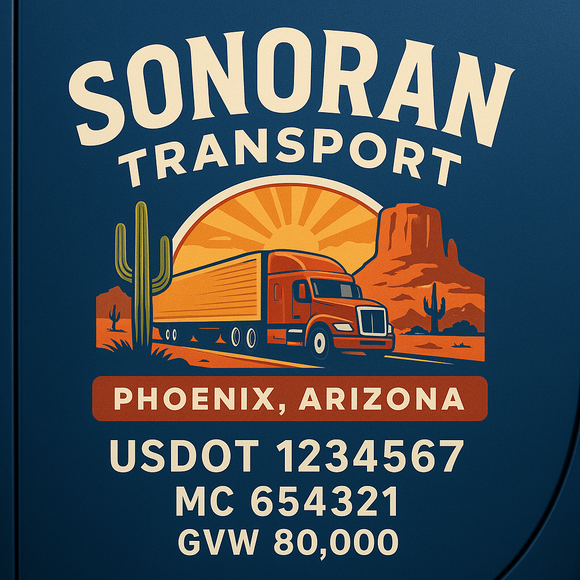 Custom Designed Semi-Truck, Work Truck, Hot Shot, Truck Door Decal Sticker Lettering | Includes Company/Business Name, City, State, USDOT, MC, GVW, CA, KYU Regulation Numbers