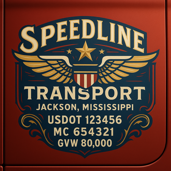 Custom Designed Semi-Truck, Work Truck, Hot Shot, Truck Door Decal Sticker Lettering | Includes Company/Business Name, City, State, USDOT, MC, GVW, CA, KYU Regulation Numbers