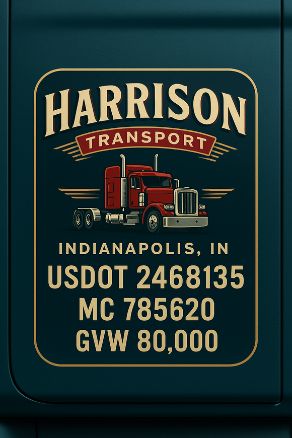 Custom Designed Semi-Truck, Work Truck, Hot Shot, Truck Door Decal Sticker Lettering | Includes Company/Business Name, City, State, USDOT, MC, GVW, CA, KYU Regulation Numbers