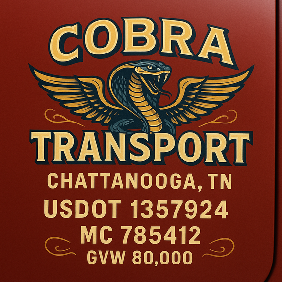 Custom Designed Semi-Truck, Work Truck, Hot Shot, Truck Door Decal Sticker Lettering | Includes Company/Business Name, City, State, USDOT, MC, GVW, CA, KYU Regulation Numbers