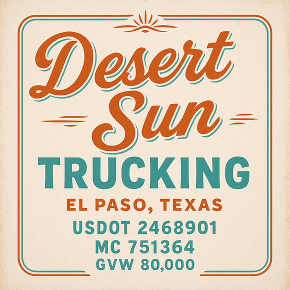 Custom Designed Semi-Truck, Work Truck, Hot Shot, Truck Door Decal Sticker Lettering | Includes Company/Business Name, City, State, USDOT, MC, GVW, CA, KYU Regulation Numbers