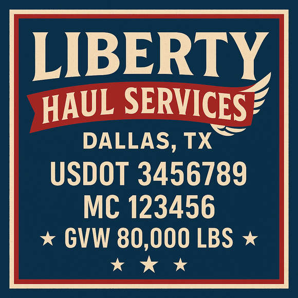 Custom Designed Semi-Truck, Work Truck, Hot Shot, Truck Door Decal Sticker Lettering | Includes Company/Business Name, City, State, USDOT, MC, GVW, CA, KYU Regulation Numbers