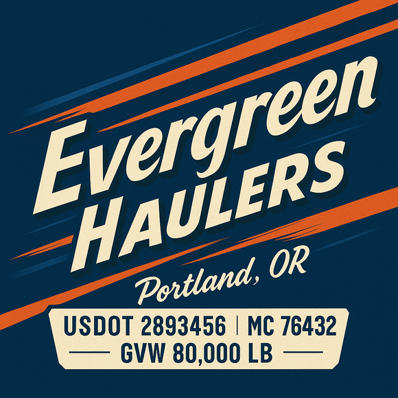 Custom Designed Semi-Truck, Work Truck, Hot Shot, Truck Door Decal Sticker Lettering | Includes Company/Business Name, City, State, USDOT, MC, GVW, CA, KYU Regulation Numbers