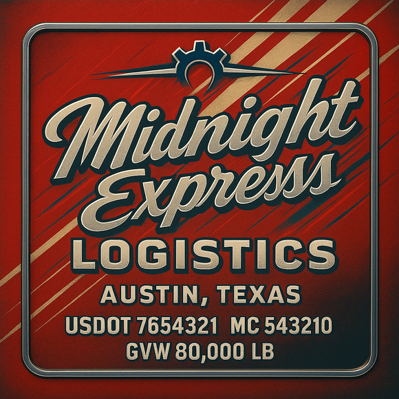 Custom Designed Semi-Truck, Work Truck, Hot Shot, Truck Door Decal Sticker Lettering | Includes Company/Business Name, City, State, USDOT, MC, GVW, CA, KYU Regulation Numbers