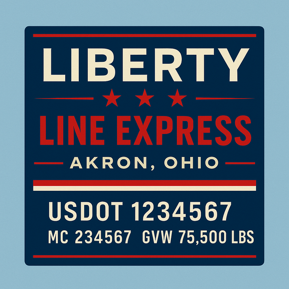 Custom Designed Semi-Truck, Work Truck, Hot Shot, Truck Door Decal Sticker Lettering | Includes Company/Business Name, City, State, USDOT, MC, GVW, CA, KYU Regulation Numbers