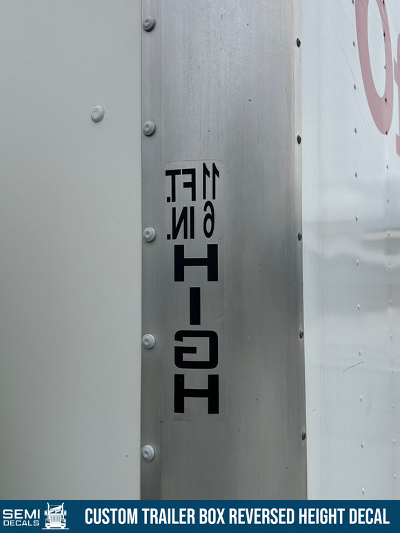 Reversed Vertical Trailer Semi Box Height Decal Sticker Lettering (Set ...