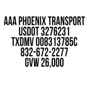 Trucking Company Name with USDOT, TXDMV & GVW Lettering Decals Stickers