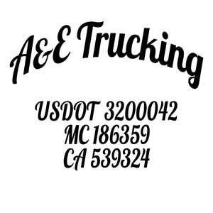 Trucking Company Name with USDOT, MC & CA Lettering Decals Stickers