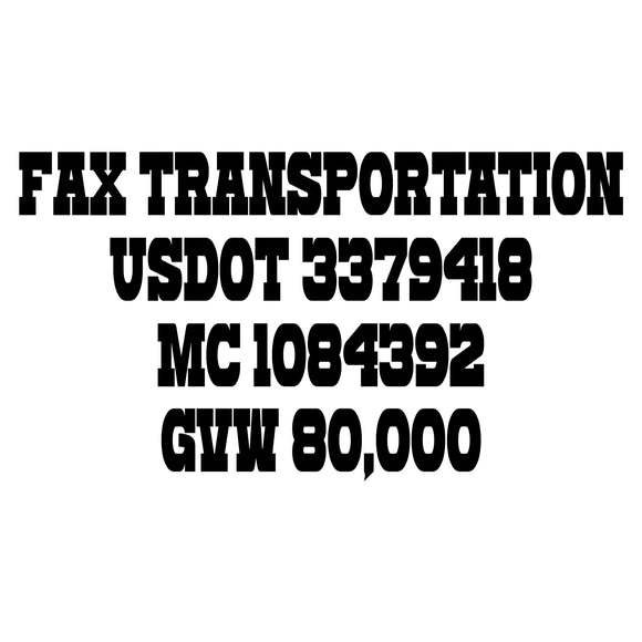 Trucking Company Name with USDOT, MC & GVW Lettering Decals Stickers