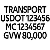 Trucking USDOT, MC & GVW Lettering Decals Stickers