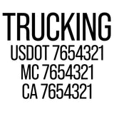 Trucking USDOT, MC & CA Lettering Decals Stickers