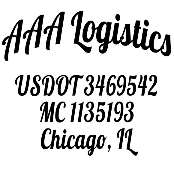 Trucking Company Name with  USDOT & MC Lettering Decals Stickers
