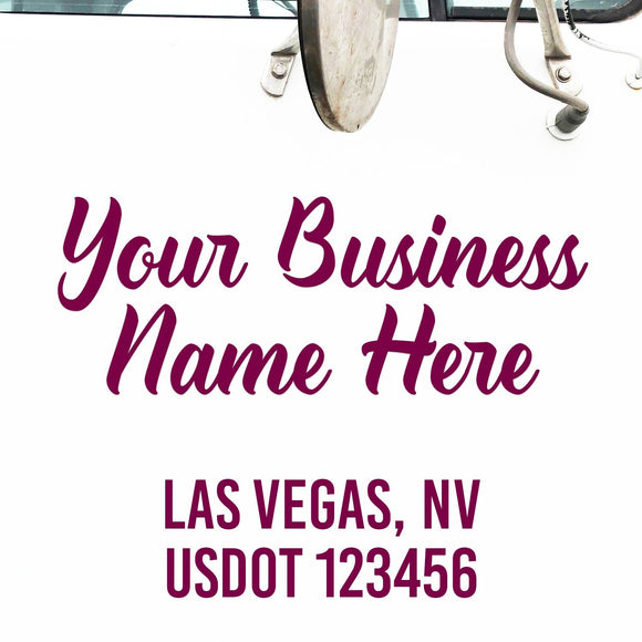 Cursive Business Name with Location & USDOT