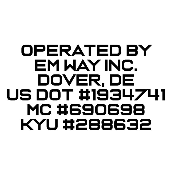 Trucking Company Name with USDOT, MC & KYU Lettering Decal Sticker