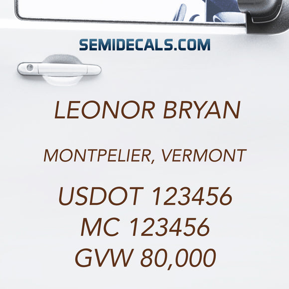 USDOT Truck Door Decal Lettering Number Sticker, 2 Pack