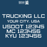 trucking company name, location, usdot, mc & kyu decal sticker