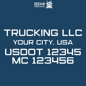 trucking company name, your city, usdot & mc decal sticker lettering