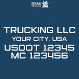 trucking company name, your city, usdot & mc decal sticker lettering