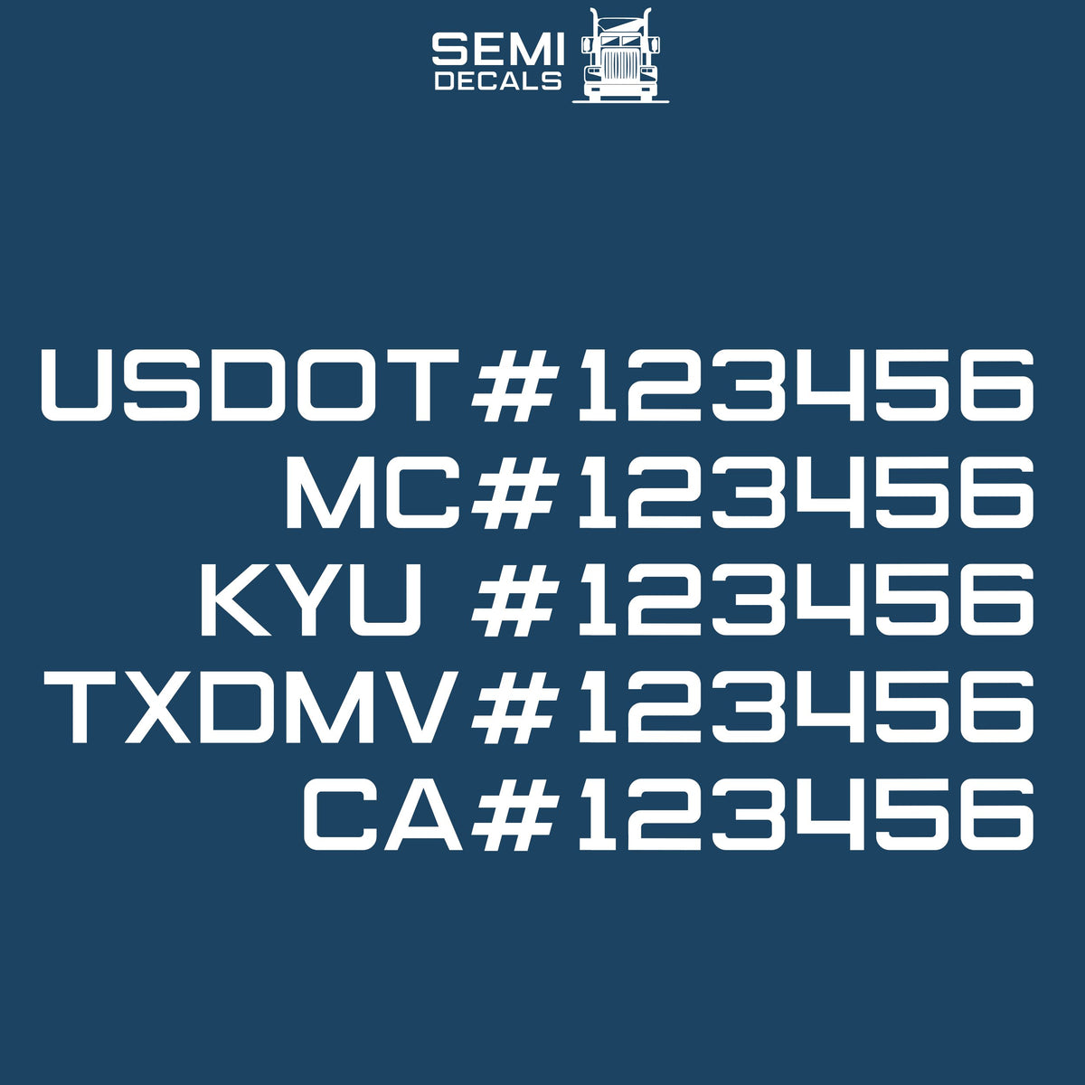 Centered USDOT, MC, KYU, TXDMV & CA Truck Decal Sticker (Set of 2 ...
