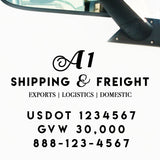 Shipping & Freight Truck Door Lettering with USDOT & GVW Sticker Decal, 2 Pack